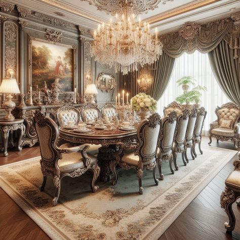 Victorian Dining Room Victorian Dining Tables Rococo Dining Room, Victorian Era Interior Design, Victorian Style Dining Room, Old Money Dining Room, Chateau Dining Room, Victorian Dining Room Ideas, Royal Dining Room, Castle Dining Room, Royal Dining Table