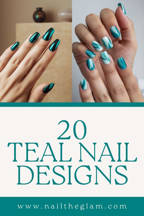 Article about 20 teal nail designs, featuring vibrant and refreshing styles for a bold and unique look. Blue Green And Silver Nails, Square Teal Nail Designs, Teal Valentines Day Nails, Teal Leopard Nails, Teal Ombre Acrylic Nails, Teal And Gold Nail Designs, Turquoise Nails Design, Teal Matte Nails, Teal Blue Nails Designs