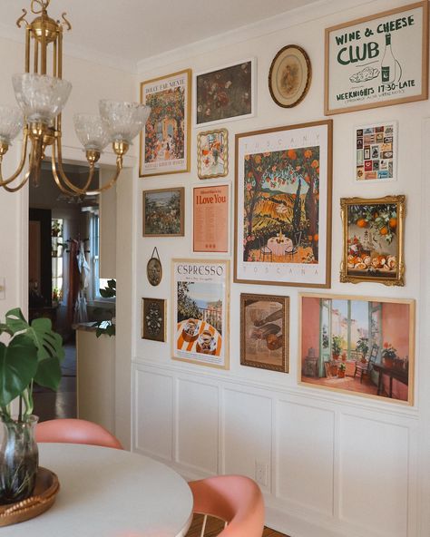 a few snaps of the dining room gallery wall because the details are everything ✨ a bunch of you guys asked me how I go about picking out artwork for my gallery walls & my fav way to plan out a project is always a mood board! i usually just insert images of all the artwork or decor into a powerpoint slide (canva is another good option too - and it’s free) to see how they look together and I’ll edit it down or add to it from there! i also typically pick out one print to use as inspo for th... Dining Room Gallery Wall, Studio Easel, Moody Bedroom Ideas, 70s Art, Bohemian Style Interior, Apartment Decorating On A Budget, Living Room On A Budget, Apartment Decor Inspiration, Powerpoint Slide