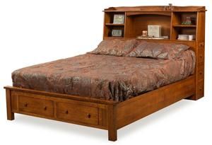 Select Options For Amish Bookcase Platform Bed with Storage Footboard (ID: 58329) Pedestal Bed, Bookcase Headboard King, Wall Headboard, California King Size Bed, Bookcase Bed, Bookcase Headboard, Oak Bedroom, Diy Furniture Bedroom, Platform Bed With Storage