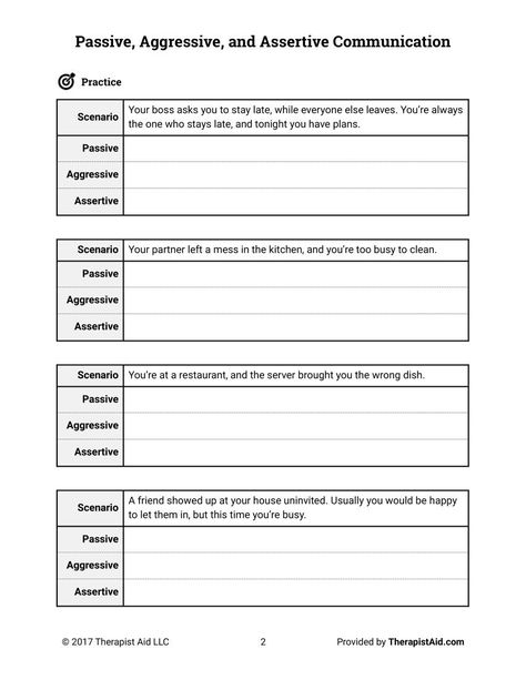 Passive Assertive Aggressive Worksheets, Passive Aggressive Assertive Communication, Assertiveness Training Activities, Passive Aggressive Vs Assertive, Communication Group Activities, Therapy Communication Activities, Passive Aggressive Communication, Assertive Communication Activities, Communication Group Therapy Activities