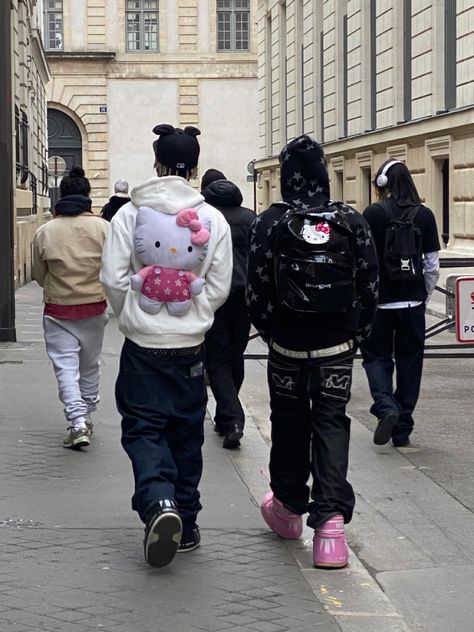 Baggy Clothes Drawing, Hello Kitty Boy, Baggy Clothes Aesthetic, Hello Kitty Pants, Mafia Boy, Aesthetic Hello Kitty, Shoes Y2k, Male Outfit, Cartoon Hello Kitty