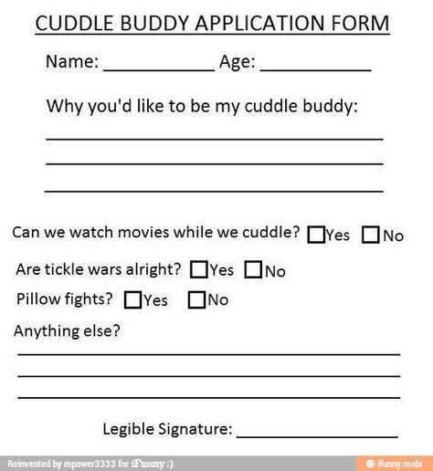 Cuddle application Cuddle Application, Cuddle Buddy Application, Boyfriend Application, Types Of Relationships, Types Of Guys, Cuddle Buddy, The Perfect Guy, Application Form, Crafty Ideas