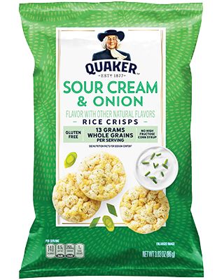 Rice Crisps: Sour Cream & Onion | Quaker Oats Quaker Rice Cakes, Onion Rice, Creamed Rice, Rice Crisps, Rice Snacks, Flavored Rice, Oats Quaker, Cracker Snacks, Banana Chips