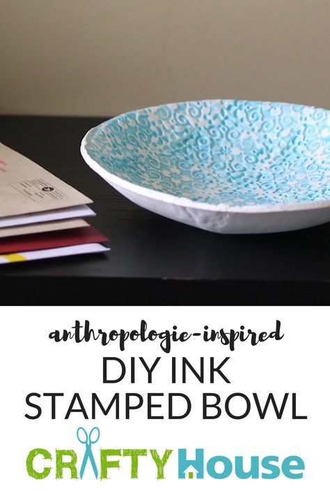 Anthropologie Hacks, Diy Ink, Stamped Clay, Clay Bowls, Anthropologie Inspired, Clay Bowl, Diy Water, Pottery Bowl, Do It Yourself Projects