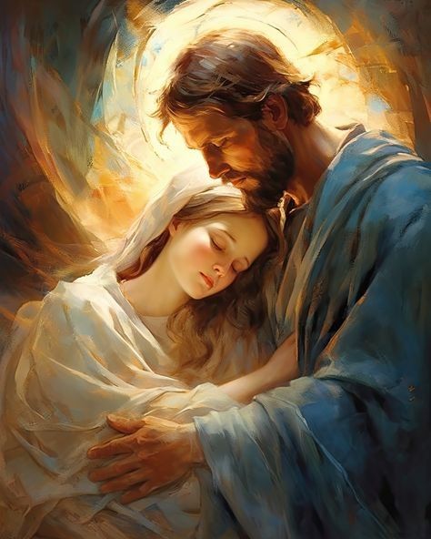 Saint Joseph Art, Nativity Scene Pictures, Joseph And Mary, Blessed Mother Statue, Mother Mary Images, Jesus Christ Painting, Jesus Mary And Joseph, Images Of Mary, Jesus Christ Artwork