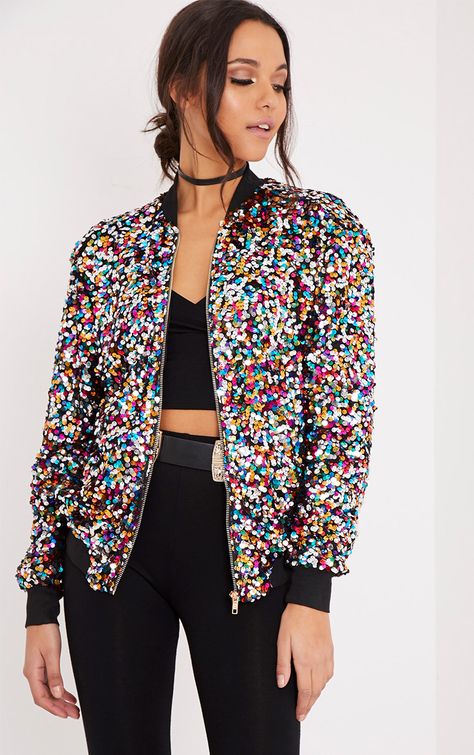 Riva Multi Sequin Bomber Jacket College Dress, Jean Jacket Hoodie, Glitter Jacket, Fall Attire, Comfortable Sweater, Sequin Jacket, Sequin Fabric, Bomber Jackets, Stage Outfits