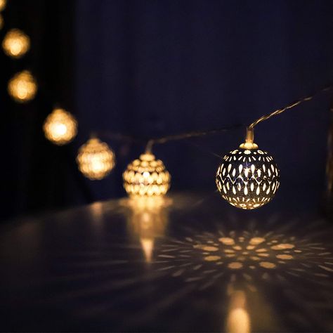 Led Globe String Lights, Lantern With Fairy Lights, Gold Plugs, Garden String Lights, Led Curtain Lights, Style Marocain, Battery String Lights, Globe String Lights, Moroccan Lighting