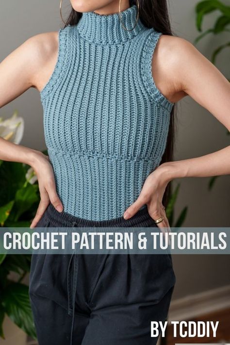 Are you looking for a unique and stylish way to make your own crochet clothes? Look no further! Our step-by-step crochet pattern tutorial is easy to follow and will help you make beautiful and unique clothes. With our detailed photo patterns and click-me options, you can make sure that you get exactly the piece you’re looking for. So, click now and get started with your perfect crochet pattern! Turtleneck Crochet Pattern, Crochet Sleeveless Turtleneck, Turtleneck Crochet, Crochet Oversized Sweater, Crochet Turtleneck Sweater, Crochet Turtleneck, Crochet Autumn, Tank Top Crochet, Turtleneck Pattern