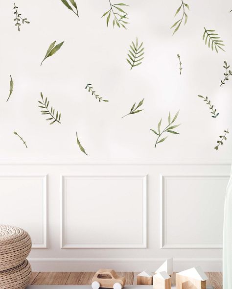 Olive Room, Nature Inspired Bedroom, Forest Leaves, Watercolour Effect, Baby Nursery Inspiration, Inspired Bedroom, Nursery Room Design, Forest Nursery, Watercolor Nursery