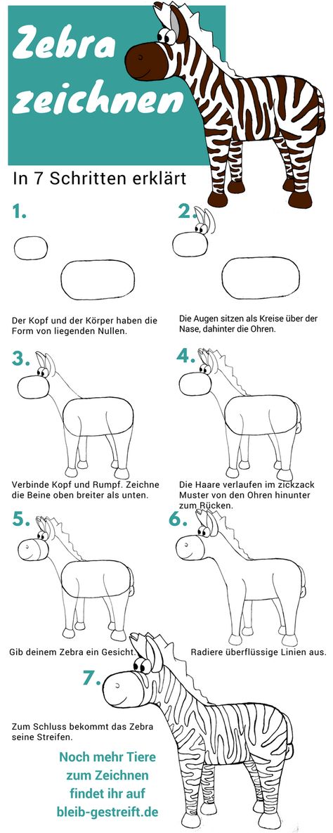 Zebra zeichnen lernen - eine Anleitung in 7 Schritten Kids Zoo, Watercolor Circles, Nursery Paintings, Diy Nursery, Circle Art, Face Expressions, Learn How To Draw, Step By Step Drawing, Pattern Drawing