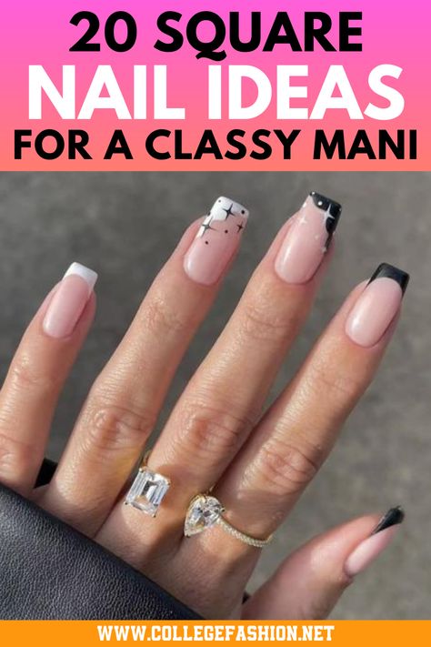 square nail ideas for short or long nails Salon Acrylic Nail Designs, Colored Tip Nails Square, Gel Nail Art Designs Square, Square French Nails Design, Square Tip French Manicure, Dip Square Nail Ideas, Fun French Nails Square, French Tip Nails On Square Nails, Neutral French Tip Nails Square