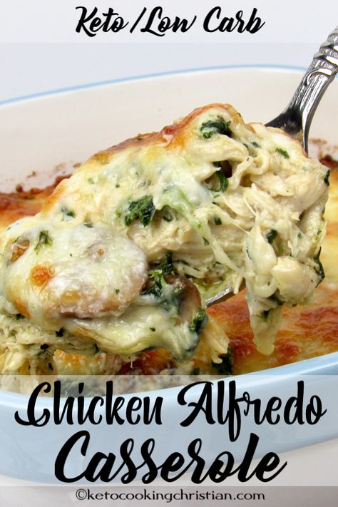 Chicken Mushrooms And Spinach, Alfredo Casserole, Chicken Alfredo Casserole, Mushrooms And Spinach, Creamy Alfredo Sauce, Keto Chicken Casserole, Chicken Mushrooms, Dip Easy, Low Carb Casseroles