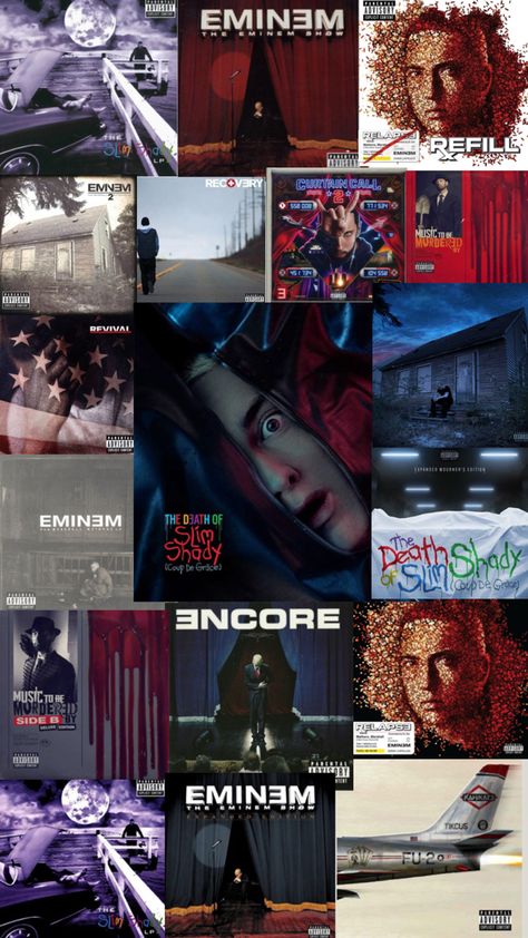 Here are each album of Eminem as a collage All Eminem Albums, Eminem Albums, Curtain Call, Slim Shady, A Collage, Eminem, Collage, Music