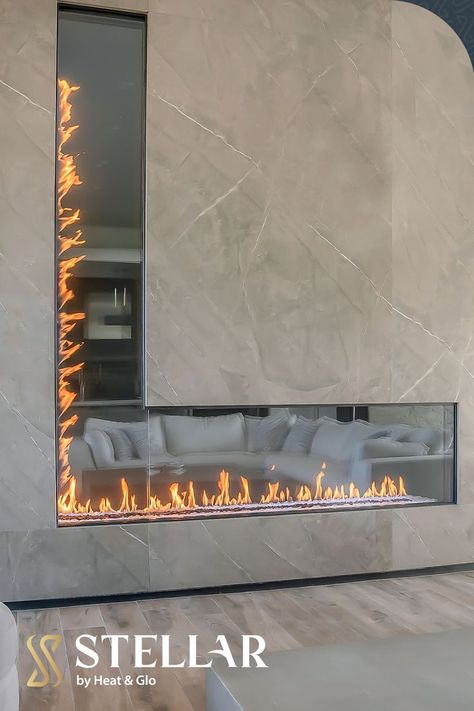 Marble Fireplace Wall, Gas Fireplace Ideas Living Rooms, Modern Stone Fireplace, Modern Outdoor Fireplace, Gas Fireplaces, Design Villa, Marble Fireplace, Custom Fireplace, Villa Plan