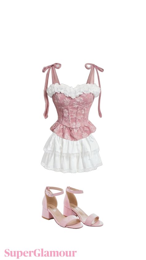 Pink corset with ruffle skirt #pinkandwhite #pinktop #pinkheels #pinkoutfits #outfitinspo #outfitboard Pink Corset, Pink Heels, Pink Outfits, Ruffle Skirt, Cute Casual Outfits, Pink Tops, Casual Outfits, Skirt, Outfit Inspo