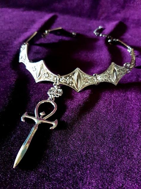 Vampire Ankh, Vampire Choker, Vampire Ball, Vampire Jewelry, Vampire Fashion, Purple Goth, Victorian Collar, Ankh Necklace, Metal Choker