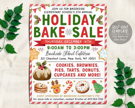 Christmas Bake Sale, Bake Sale Poster, Christmas Bake Off, Bake Sale Flyer, Church Fundraisers, School Pto, Fundraiser Flyer, Sale Flyer, Christmas Printable