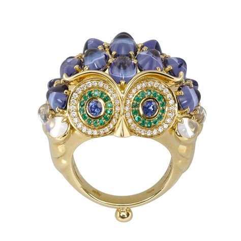 Can you spot the owl? Temple St Clair  ($35,000). #Couture2015 #jewelry Athena Owl, Chunky Gold Bracelet, Delicate Engagement Ring, Couture 2015, Peacock Jewelry, Owl Ring, Australian Black Opal, Emerald Blue, Halo Earrings