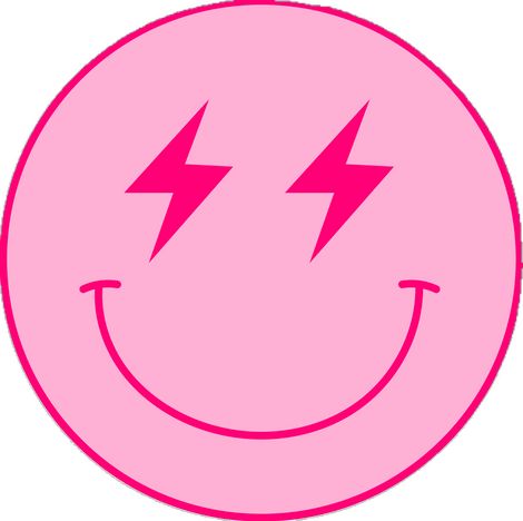 The emoticon in our fanart VSCO Girl Pink Smiley Face With Lightning Bolt Eyes Sticker represents a feeling of energy, excitement, or intensity. But instead of yellow, the smiley face is a pink... Gummy Bear Song, Emoticon Stickers, Pink Smiley Face, Eyes Sticker, Pink Lightning, Pink Smiley, Pink Circle, Eye Stickers, Punch Needle Patterns