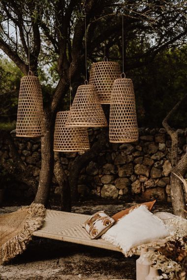 Outdoor Wicker Lighting, Outdoor Lampshade Ideas, Rattan Outdoor Lighting, Boho Outdoor Lighting, Outdoor Rattan Pendant Light, Diy Rattan Lampshade, Tree Pendant Light, Outdoor Sideboard, Outdoor Lampshade