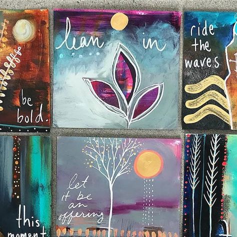 🔸Flora Bowley🔸 on Instagram: "I made these little paintings on watercolor paper for my workshop students, but they’re also the reminders I need everyday...like over and over again. 🙈. I had fun geekily arranging them to tell a story from left to right. Does one message jump out at you? I’d love to hear which one if ya feel like sharing. #bloomtrueportland" Flora Bowley, Little Paintings, Tell A Story, Art Drawings Sketches Creative, Art Drawings Sketches, Watercolor Paper, Drawing Sketches, Feel Like, To Tell