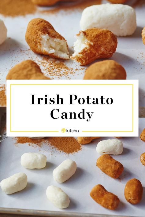 Irish potato candy doesn’t have roots in Ireland, but instead was created in Pennsylvania. It's a St. Patrick's Day candy — they’re no-bake coconut and cream cheese candies with a coating of ground cinnamon. Here's how to make them (they're super easy) Irish Potato Candy Recipe, Potato Candy Recipe, Irish Candy, Irish Potato Candy, Breakfast Casserole Muffins, Irish Cooking, Potato Candy, Irish Potato, Irish Recipes Traditional