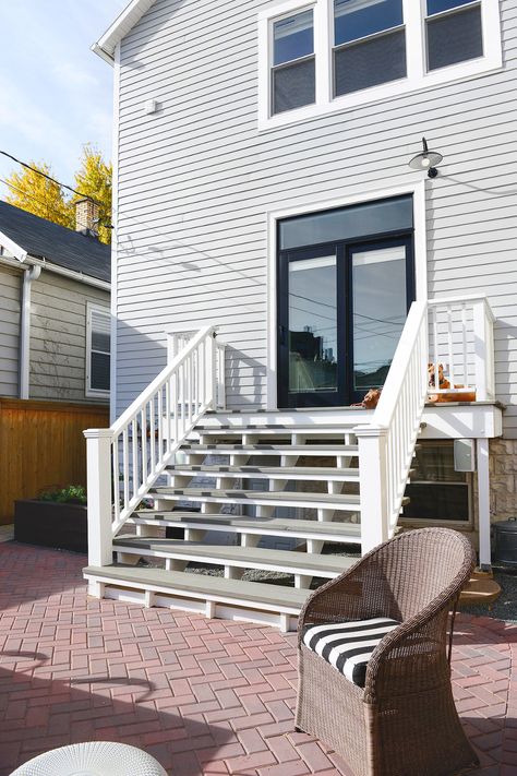 Patio Stairs, Door Decks, Yard Inspiration, Patio Steps, Deck Steps, Deck Paint, Trailer Living, Deck Designs Backyard, Deck Stairs