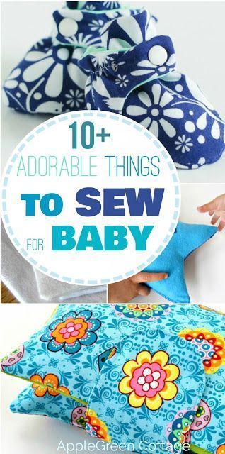 10 adorable things to sew for a baby, easy sewing projects with beginner sewing patterns, great for making cute homemade baby shower gifts. #baby #sewing #diy #sewingforbaby #newmom #craft #easysewingprojects #diygifts #simple #pattern #booties #hat #beanie #toys #diytoys #accessories #diaper #fleece #fabric #sewinginspiration #scarf #babybib #bib #bibpattern Things To Sew For Baby, Homemade Baby Shower Gifts, Sew For Baby, Things To Sew, Diy Tricot, Beginner Sewing Patterns, Diy Bebe, Beginner Sewing, Beginner Sewing Projects Easy