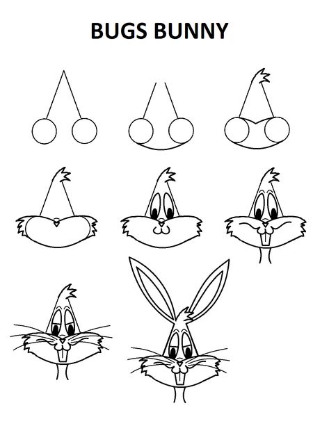 Bugs Bunny tutorial step-by-step Bugs Bunny Sketch, Bugs Bunny And Lola Drawing Easy, How To Draw Bugs Bunny, How To Draw Bugs Bunny Step By Step, Bugs Bunny Illustration, Easy Bunny Drawing, Bugs Bunny Drawing, Bugs Drawing, Easter Drawings