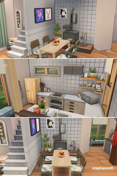 This is small house interior of Kitchen with Korean design built on Sims 4. The interior idea is based on compact but aesthetic. Stop motion on stephanyeD YouTube Small Korean Apartment, Kitchen The Sims 4, Sims 4 Small House, Small House Build, Ts4 Interior, Sims 4 Houses Cc, Korean House Interior, Korean House Design, Korean Interior Design