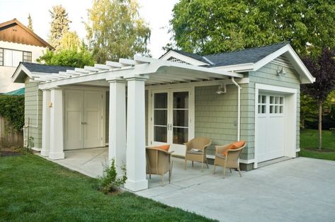 Garage Design:  Single detached with nice carport.  Flexible outdoor space! Garfield House, Cottage House Exterior, Plan Garage, Garage Addition, Small Cottage Homes, Carport Garage, Patio Pergola, Carport Designs, Casa Container