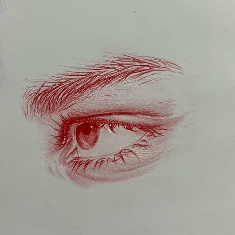 Red coloured pencil eye sketch Drawing Ideas Coloured Pencil, Color Pencil Eye Drawing, Red Pencil Sketch, Red Pencil Drawings, Colourful Pen Art, Coloured Pencil Sketches, Pencil Eye Sketch, Simple Colour Pencil Drawings, Red Pen Sketch