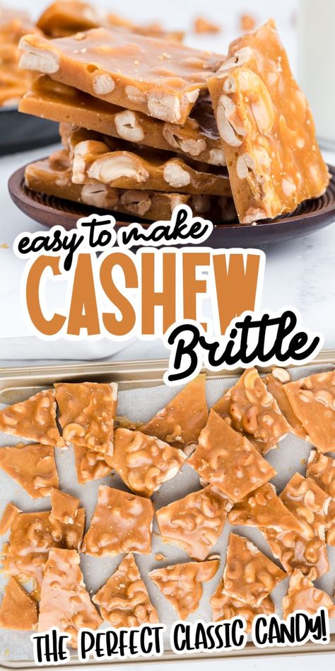 Cashew brittle is a classic homemade candy that is sweet, salty, crunchy, and absolutely irresistible. Easy Peanut Brittle, Cashew Brittle, Homemade Peanut Brittle, Holiday Candies, Amish Food, Peanut Brittle Recipe, Bakery Goods, Brittle Recipes, Peanut Candy