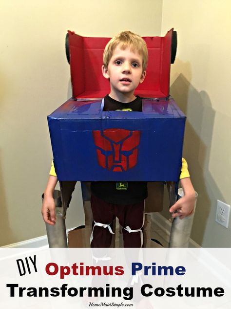 DIY Optimus Prime Transforming Costume Optimus Prime Costume Diy, Costume Template, Optimus Prime Costume, Transformer Costume, Cardboard Costume, Transformer Party, Battery Operated Led Lights, Homemade Costume, Scary Halloween Costumes