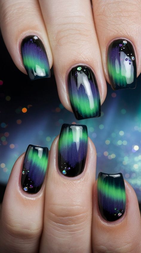 nail art
nail art design
nail design
northern light
aurora Aurora Borealis Nails Design, Northern Lights Nails Acrylics, Ewok Nails, Aurora Borealis Nail Art, Travel Nails Ideas, Aurora Borealis Makeup, Alaska Nail Art, Chunky Glitter Nail Designs, Aurora Borealis Hair