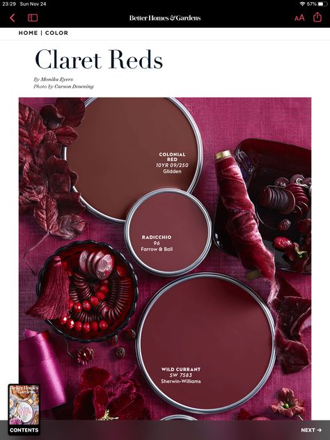 Burgundy Paint Colors, Burgundy Walls, Burgundy Paint, Red Colour Palette, Claret Red, Paint Color Palettes, Bedroom Red, Colors For Home, Home Color