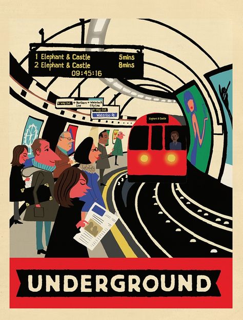 Underground Illustration, Train Illustration, London Illustration, Elephant And Castle, Train Posters, London Tube, Transportation Poster, Underground Art, London Poster