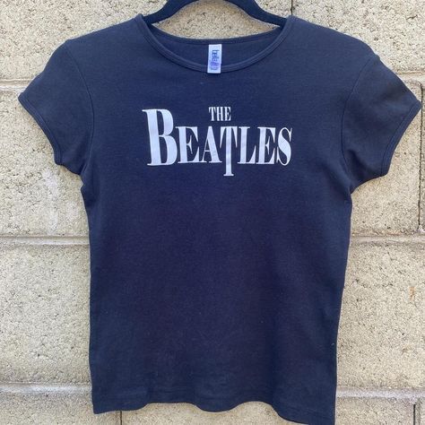 Super cute black Beatles baby tee! Minor cracking in... - Depop Aesthetic Beatles, Beatles Clothes, 2000s Baby Tee, Beatles Baby, 2000s Baby, Cotton Labels, Eighth Grade, Clothes Wishlist, Girl Things