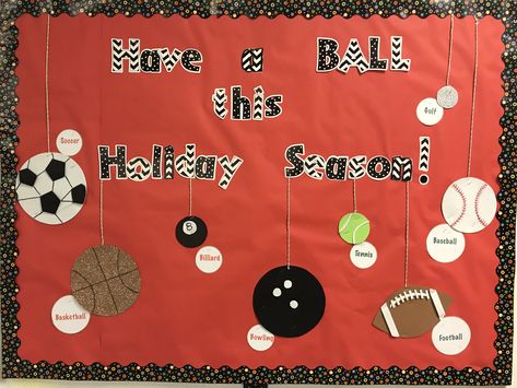 Winter Sports Bulletin Board Ideas, Pe Christmas Door Decorations, Gym Bulletin Board Ideas, Sports Bulletin Boards, Winter Boards, Physical Education Bulletin Boards, Pe Bulletin Boards, Teacher Door Decorations, Holiday Bulletin Boards