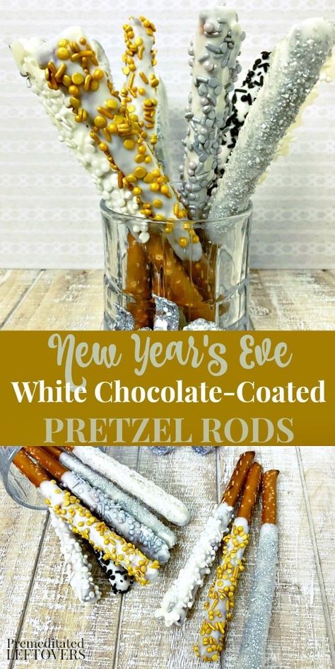 Nye Desserts, New Years Eve Snacks, Nye Food, New Years Eve Party Ideas Food, New Years Eve Dessert, Covered Pretzel Rods, Kids New Years Eve, New Year's Eve Appetizers, New Year's Desserts