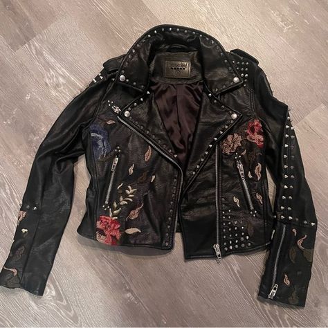 blank nyc vegan studded embroidered leather jacket Embroidery Leather Jacket, Nyc Vegan, Embroidered Leather Jacket, Unique Jackets, Embroidered Leather, Blank Nyc, Fantasy Fashion, Business Attire, Embroidered Flowers