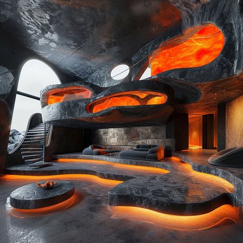 Fun Architecture, Volcano House, Stone Furniture, Hotel Exterior, Fantasy Rooms, Raw Beauty, Design Your Dream House, Lava Stone, Theme Design