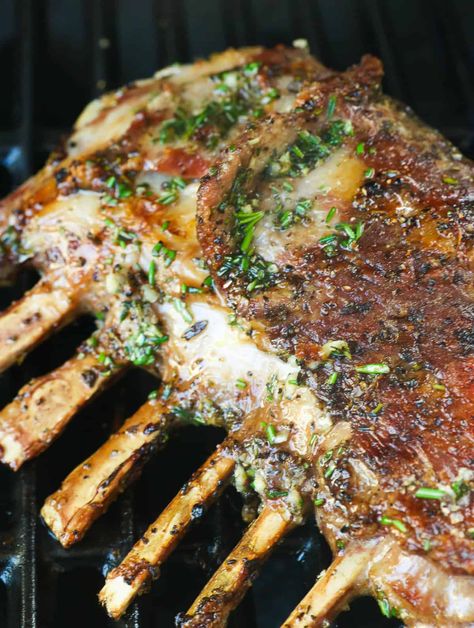 Grilled Rack of Lamb Rake Of Lamb Recipes, Lamb On The Grill, Sides For Rack Of Lamb, Lamb Rack, Rack Of Lamb Recipes Grilled, Rack Of Lamb Recipes, Grilled Rack Of Lamb Recipes, Rack Of Lamb Marinade, Bbq Rack Of Lamb Recipes