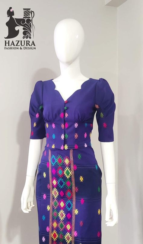 Kachin Dress Design 2023, Kachin Dress Design, Burma Clothing, ပါတိတ် Design, Myanmar Design, Stylish Frock Design, Burma Dress, Casual Cotton Dress, Myanmar Clothes