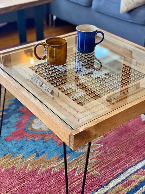 Game Coffee Table, Coffee Table Games, Coffee Table Height, Mosaic Coffee Table, Scrabble Game, Scrabble Board, Reclaimed Wood Desk, Puzzle Table, Letter Tiles