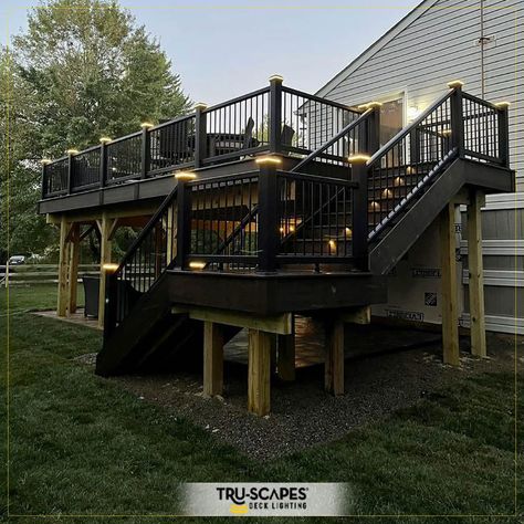 Big Green Lawn & Landscape Inc in Pipersville, PA is making every deck shine bright year round with Tru-Scapes C145 4.5" deck Post Cap Lights! 🔆 Our 4.5″ Post Cap Light is designed to fit a standard 4.5″ x 4.5″ Trex Transcend Deck Post. Available in black, white, brown and now with our NEW color changing technology. Post Cap Lights, Deck Post Caps, Yard Oasis, Trex Transcend, Creative Backyard, Lawn Landscape, Deck Posts, Lawn And Landscape, Post Cap