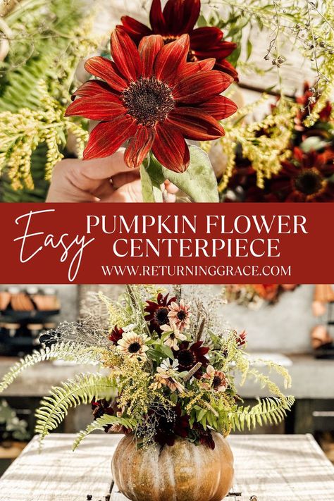 DIY floral pumpkin centerpiece guide! Learn how to turn an ordinary pumpkin into a stunning autumn centerpiece. Pumpkin Centerpiece, Floral Pumpkin, Flower Centerpiece, Pumpkin Flower, Floral Centerpiece, Pumpkin Centerpieces, Thanksgiving Centerpieces, Fall Centerpiece, Easy Pumpkin