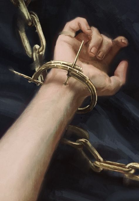 Angel In Chains Art, Man In Chains Art, Aasimar Aesthetic Fallen, Angel Men Aesthetic, Chest Wound Reference, Demon Contract Aesthetic, Person Chained Up Reference, Prisoner Aethstetic, Demon Possession Art