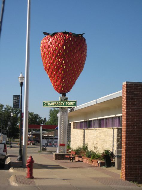 World's Largest Strawberry in Strawberry Point, IA Big Strawberry, Strawberry Aesthetic, Giant Strawberry Poptart, Strawberry Bush Aesthetic, Field Of Strawberries, Strawberry Summer, Strawberry Decorations, Healthy Snack Options, Strawberry Fields